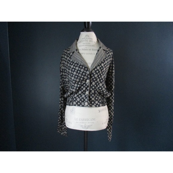 Vintage Herve Leger Black Printed Button Cropped Long Sleeve Blouse Size Large - Picture 1 of 10